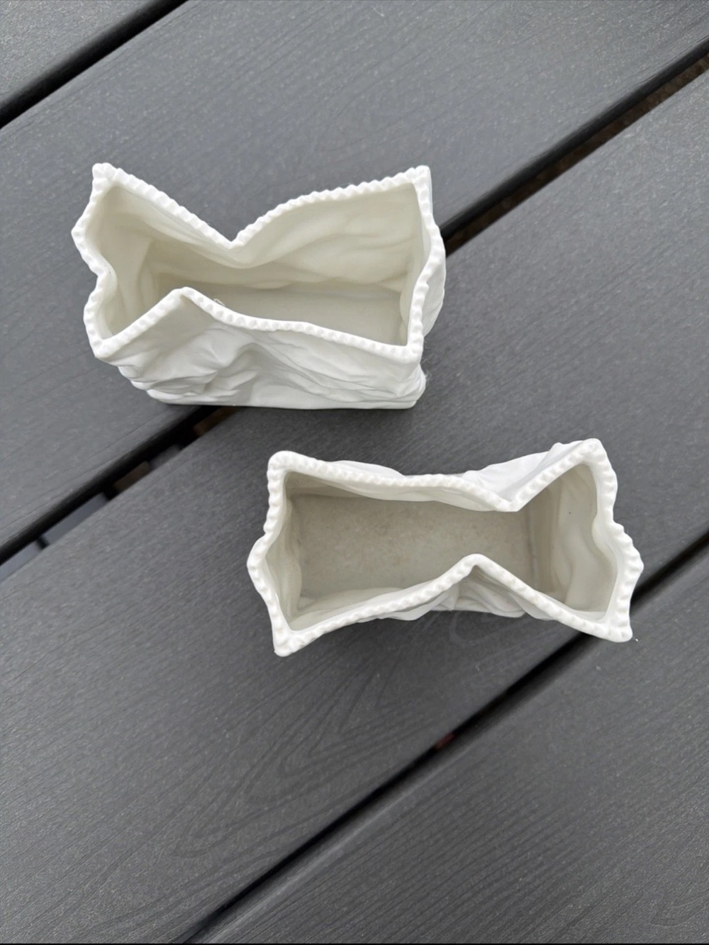 Vintage 4" Porcelain White Paper Bag Vase Pop Art Minimalist Lot Of 2 Included - Picture 13 of 15
